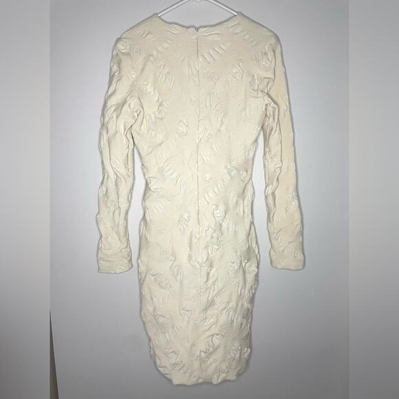 Yigal Azrouel Long Sleeve Cream Crinkle Textured Stretch Bodycon Dress Size 8 - Picture 6 of 6